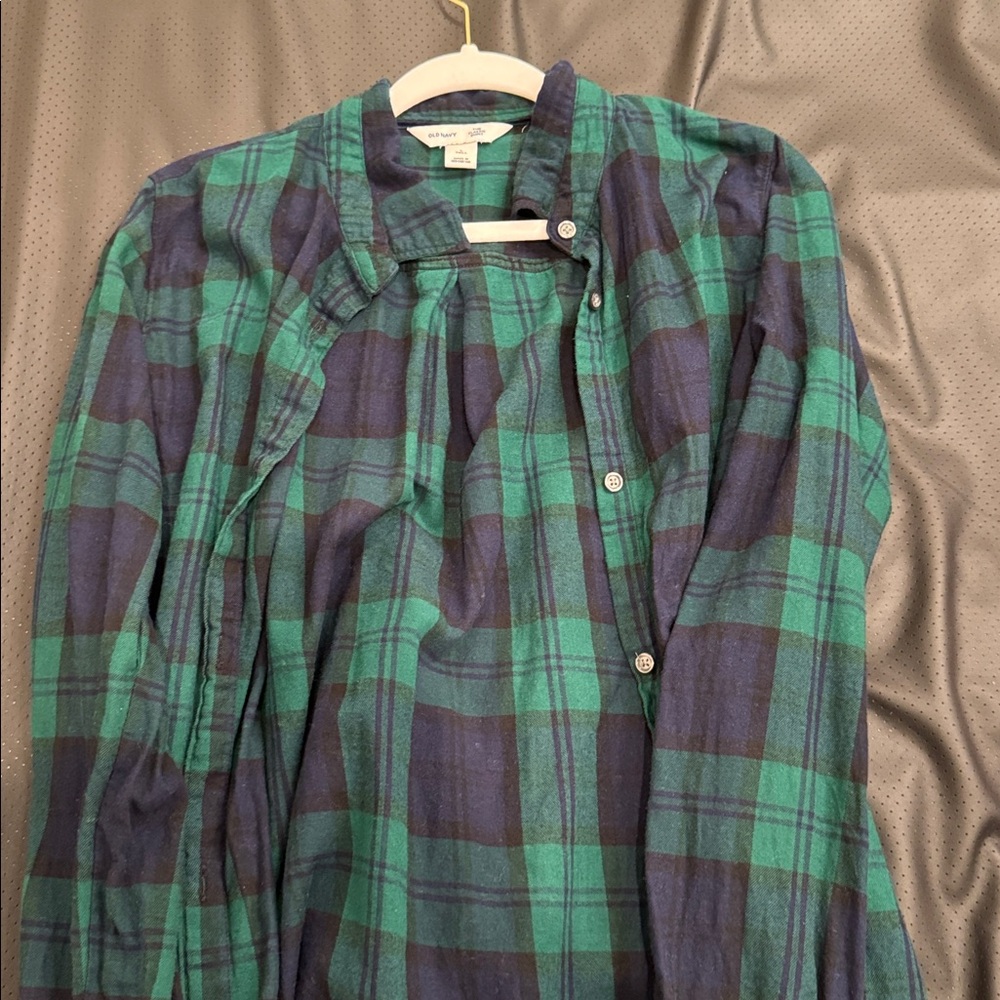Old Navy Green and Blue Plaid Button-Up Shirt size large tall